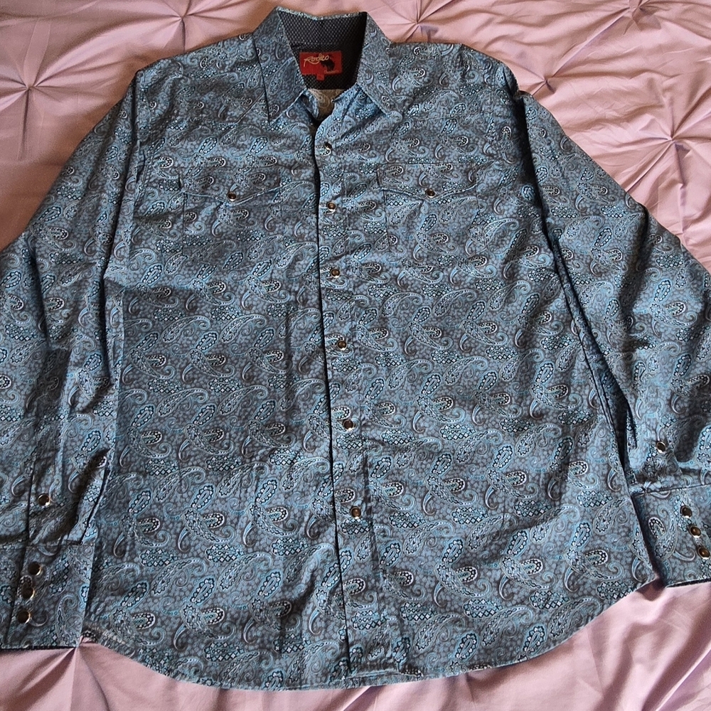 Rodeo Turquoise Paisley Pearl Snap Western Men's Shirt XL